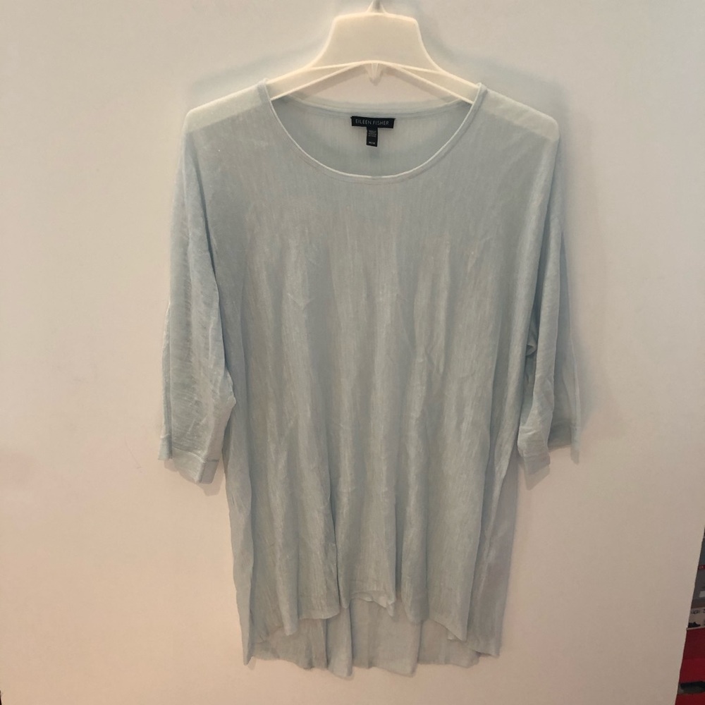EILEEN FISHER Blue Thin Tencel Linen SWEATER M